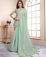 Vishal Prints Mist Green Designer Weaving Jacquard Saree With Diamond Work And Fancy Border