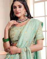 Vishal Prints Mist Green Designer Weaving Jacquard Saree With Diamond Work And Fancy Border