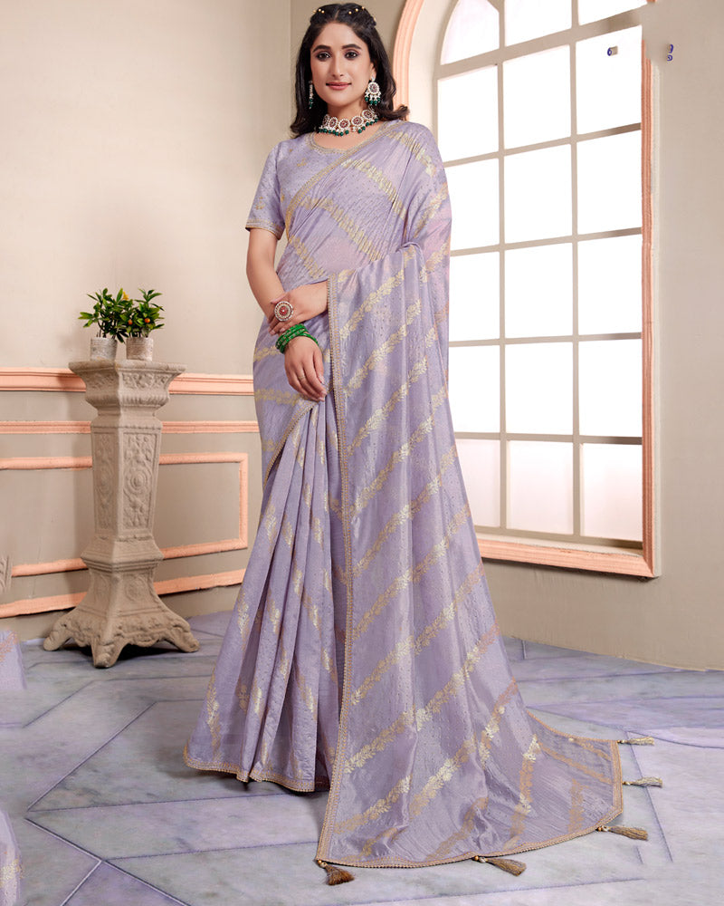 Vishal Prints Pink Swan Designer Weaving Jacquard Saree With Diamond Work And Fancy Border