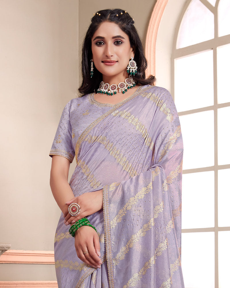 Vishal Prints Pink Swan Designer Weaving Jacquard Saree With Diamond Work And Fancy Border