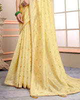 Vishal Prints Pastel Yellow Designer Weaving Jacquard Saree With Diamond Work And Fancy Border