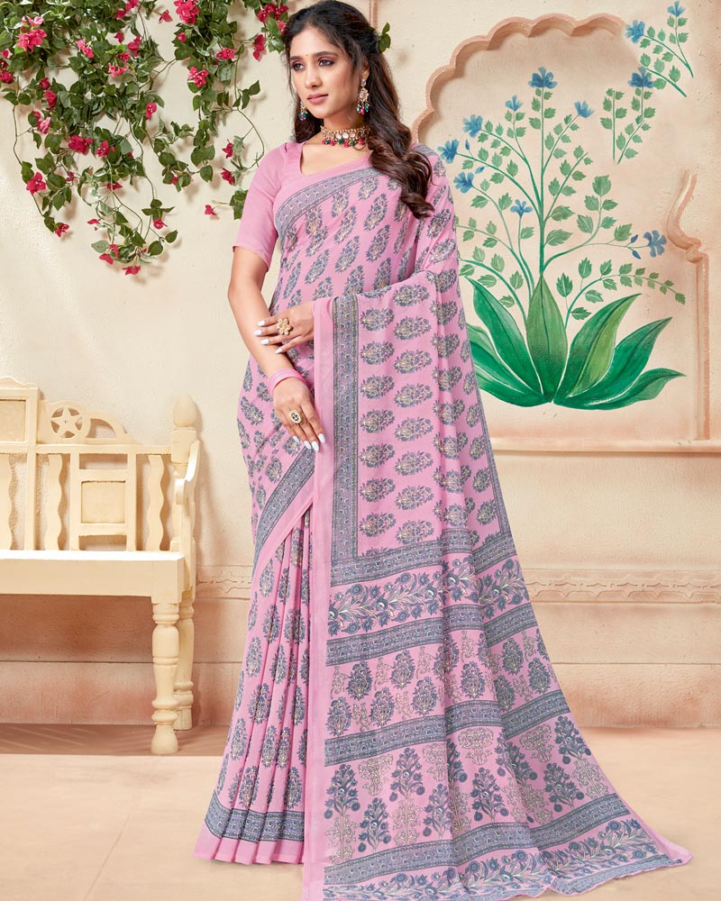 Vishal Prints Baby Pink Printed Georgette Saree