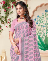 Vishal Prints Baby Pink Printed Georgette Saree