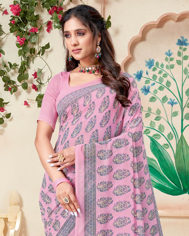 Vishal Prints Baby Pink Printed Georgette Saree