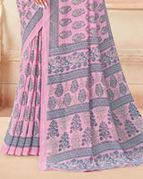 Vishal Prints Baby Pink Printed Georgette Saree