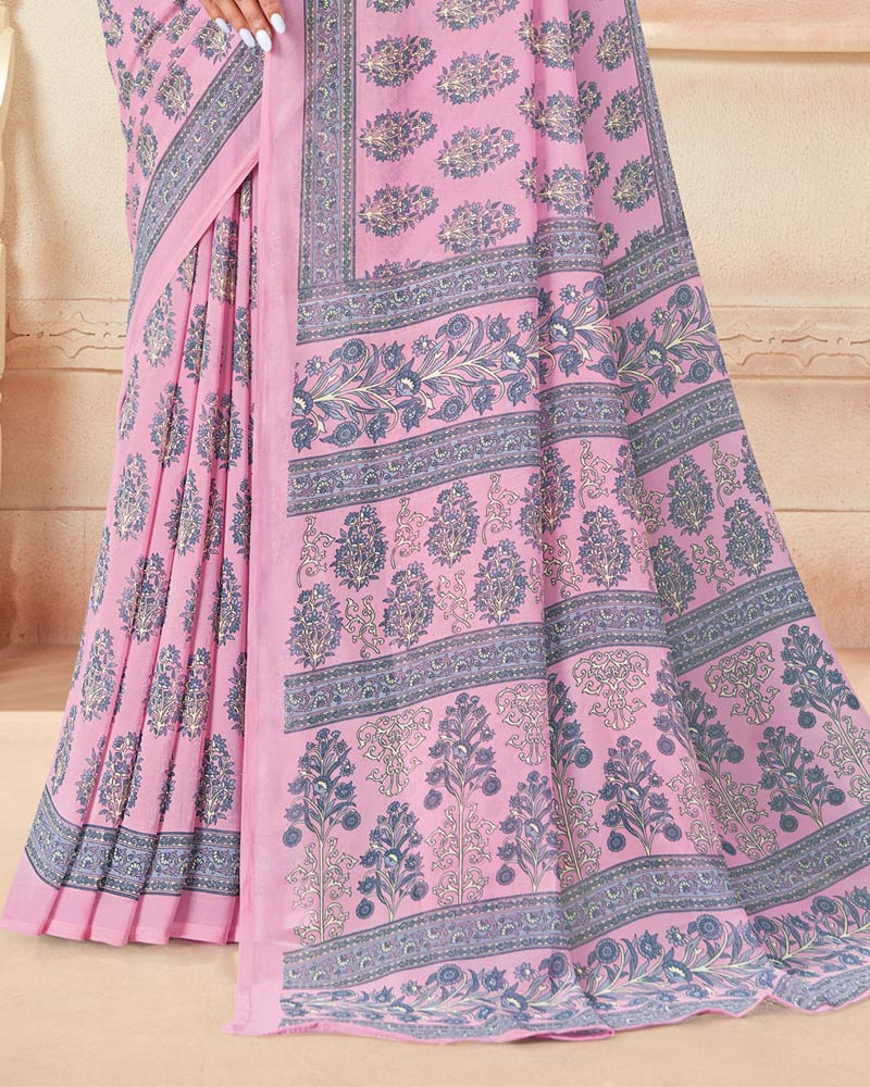 Vishal Prints Baby Pink Printed Georgette Saree