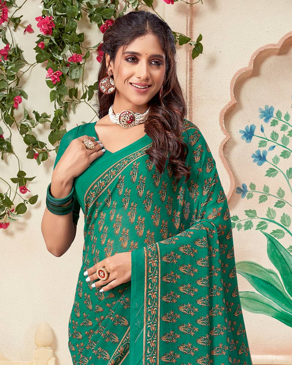 Vishal Prints Deep Sea Green Printed Georgette Saree