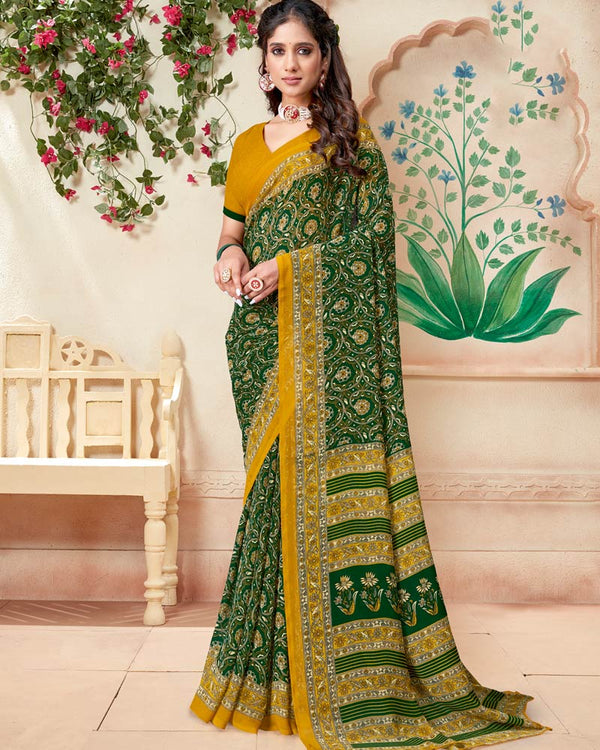 Vishal Prints Bottle Green Printed Georgette Saree