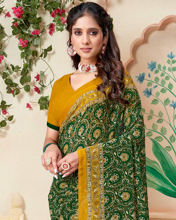 Vishal Prints Bottle Green Printed Georgette Saree