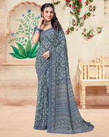 Vishal Prints Cool Grey Printed Georgette Saree