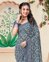 Vishal Prints Cool Grey Printed Georgette Saree