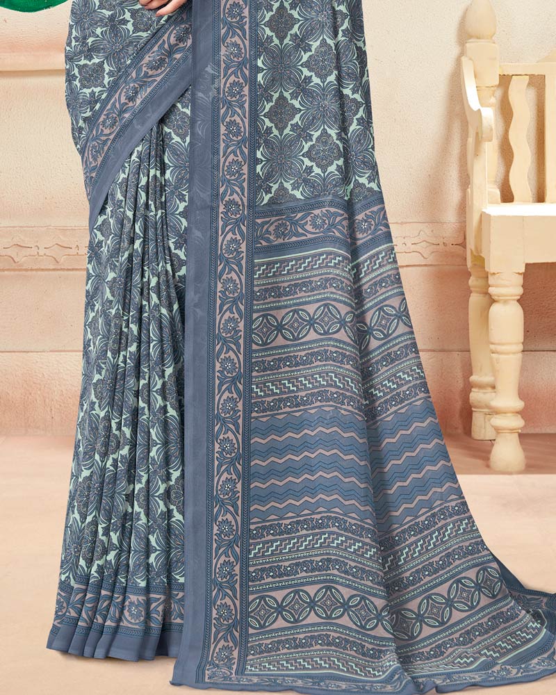 Vishal Prints Cool Grey Printed Georgette Saree