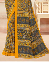 Vishal Prints Dark Yellow Printed Georgette Saree