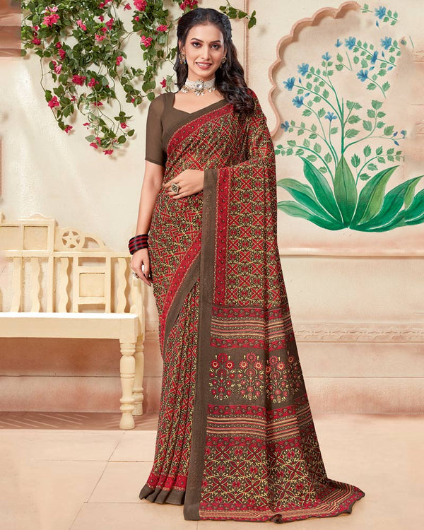 Vishal Prints Coffee Brown Printed Georgette Saree