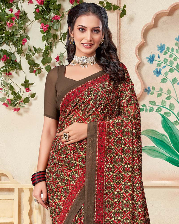 Vishal Prints Coffee Brown Printed Georgette Saree
