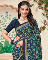 Vishal Prints Dark Navy Blue Printed Georgette Saree