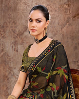 Vishal Prints Black Designer Chiffon Saree With Embroidery Work And Fancy Border