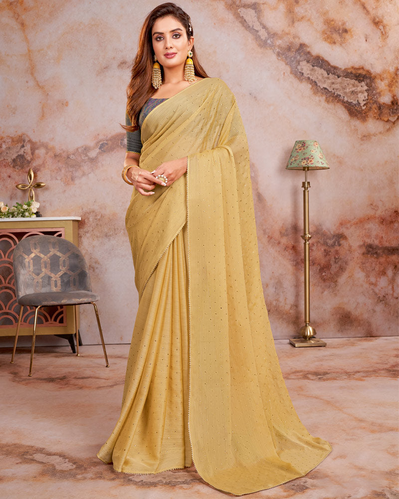 Vishal Prints Sand Brown Designer Chiffon Saree