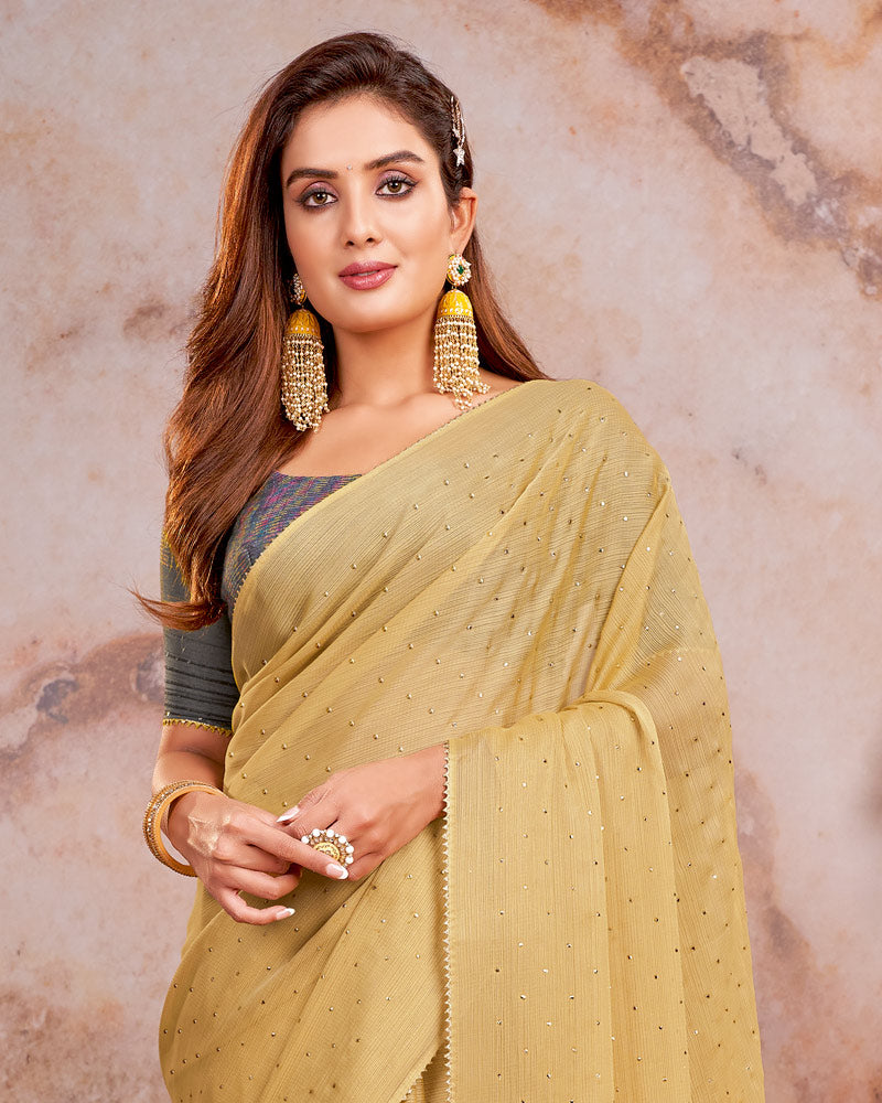 Vishal Prints Sand Brown Designer Chiffon Saree