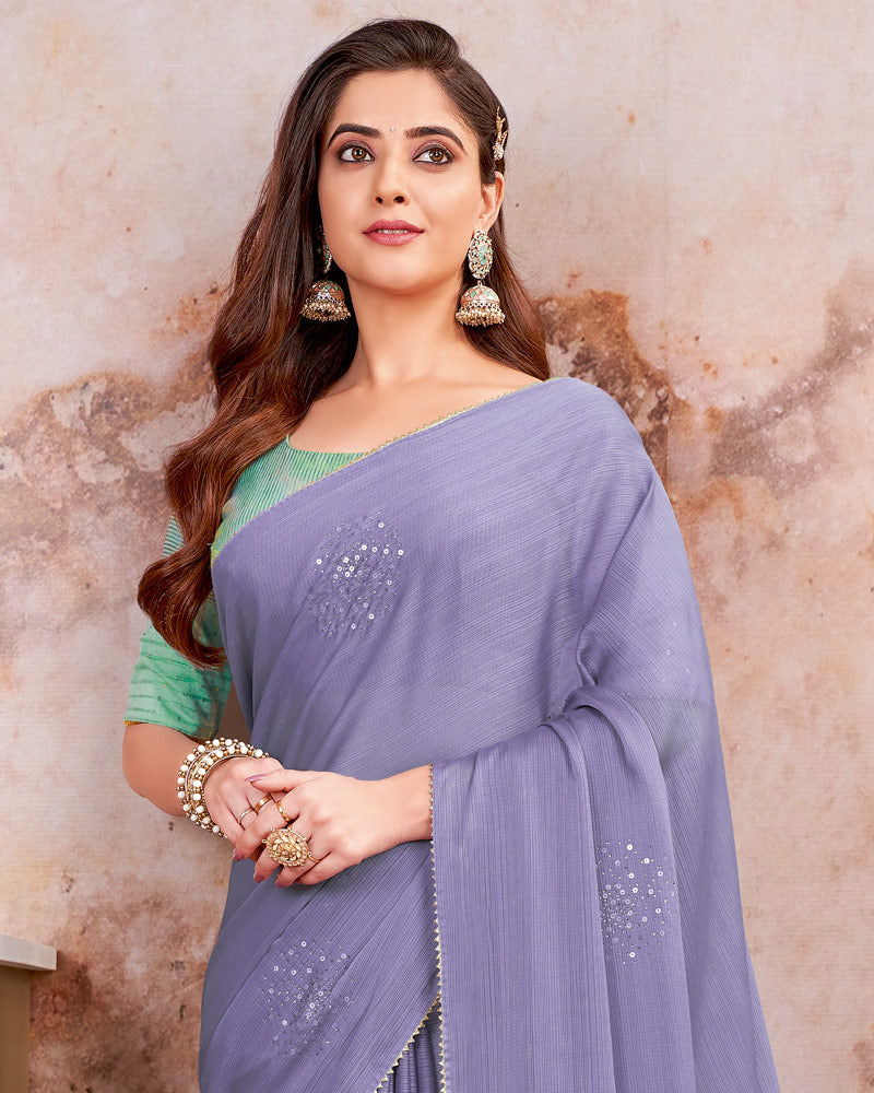 Vishal Prints Lavender Designer Chiffon Saree