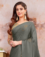 Vishal Prints Dark Grey Designer Chiffon Saree