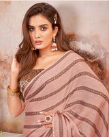 Vishal Prints Pastel Red Designer Chiffon Saree