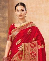 Vishal Prints Cadmium Red Designer Art Silk Weaving Saree With Diamond Work And Tassel