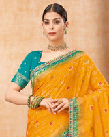 Vishal Prints Dark Orange Designer Art Silk Weaving Saree With Diamond Work And Tassel