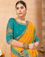 Vishal Prints Dark Orange Designer Art Silk Weaving Saree With Diamond Work And Tassel