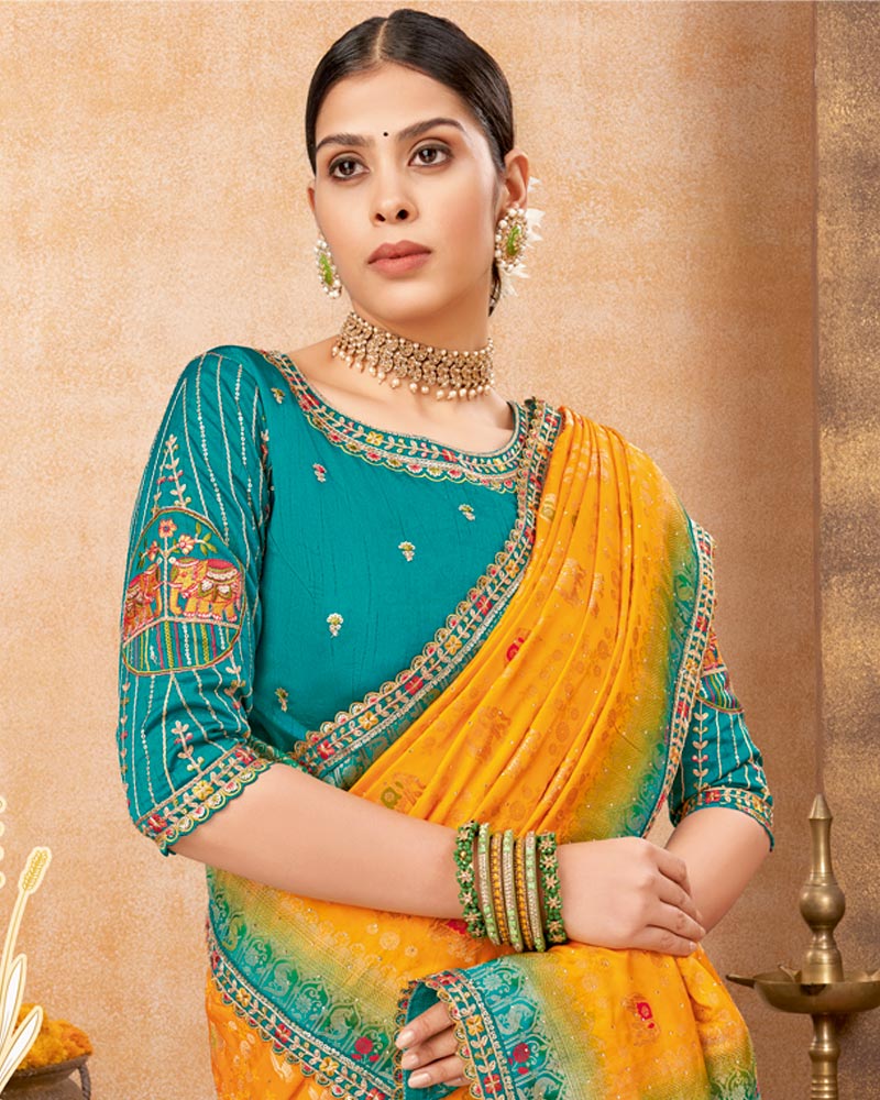 Vishal Prints Dark Orange Designer Art Silk Weaving Saree With Diamond Work And Tassel