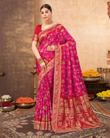 Vishal Prints Dark Hot Pink Designer Art Silk Weaving Saree With Diamond Work And Tassel