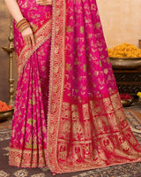 Vishal Prints Dark Hot Pink Designer Art Silk Weaving Saree With Diamond Work And Tassel