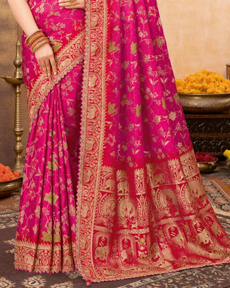 Vishal Prints Dark Hot Pink Designer Art Silk Weaving Saree With Diamond Work And Tassel