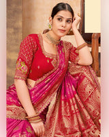 Vishal Prints Dark Hot Pink Designer Art Silk Weaving Saree With Diamond Work And Tassel