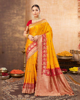 Vishal Prints Chrome Yellow Designer Art Silk Weaving Saree With Diamond Work And Tassel