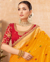 Vishal Prints Chrome Yellow Designer Art Silk Weaving Saree With Diamond Work And Tassel