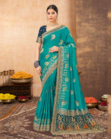 Vishal Prints Persian Green Designer Art Silk Weaving Saree With Diamond Work And Tassel