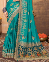 Vishal Prints Persian Green Designer Art Silk Weaving Saree With Diamond Work And Tassel