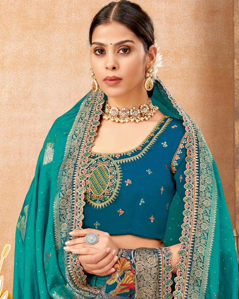 Vishal Prints Persian Green Designer Art Silk Weaving Saree With Diamond Work And Tassel