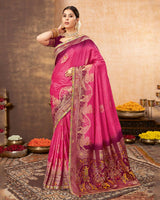 Vishal Prints Raspberry Pink Designer Art Silk Weaving Saree With Diamond Work And Tassel