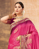 Vishal Prints Raspberry Pink Designer Art Silk Weaving Saree With Diamond Work And Tassel