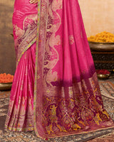 Vishal Prints Raspberry Pink Designer Art Silk Weaving Saree With Diamond Work And Tassel