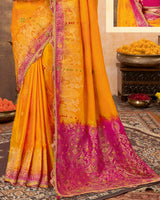 Vishal Prints Carrot Orange Designer Art Silk Weaving Saree With Diamond Work And Tassel