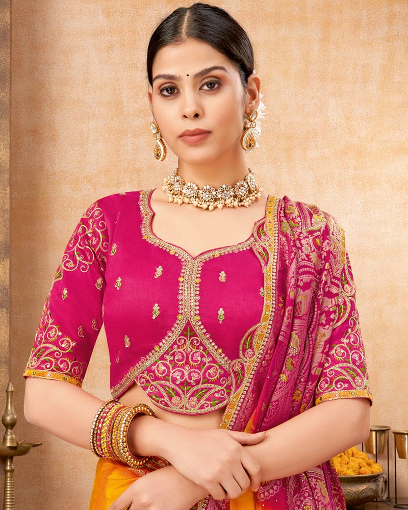 Vishal Prints Carrot Orange Designer Art Silk Weaving Saree With Diamond Work And Tassel