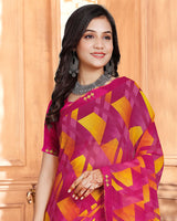 Vishal Prints Dark Fuchsia Printed Georgette Saree With Fancy Border