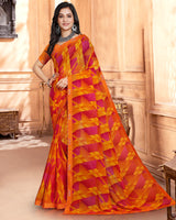 Vishal Prints Orange Printed Georgette Saree With Fancy Border