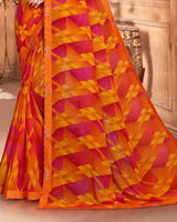 Vishal Prints Orange Printed Georgette Saree With Fancy Border