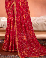 Vishal Prints Dark Red Printed Georgette Saree With Fancy Border