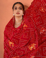 Vishal Prints Dark Red Printed Georgette Saree With Fancy Border