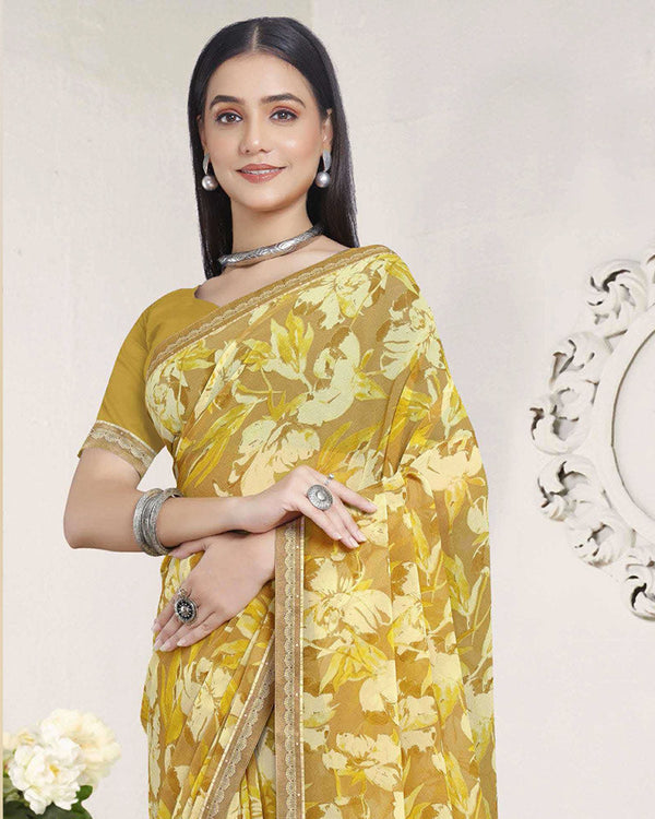 Vishal Prints Ochre Printed Georgette Saree With Fancy Border